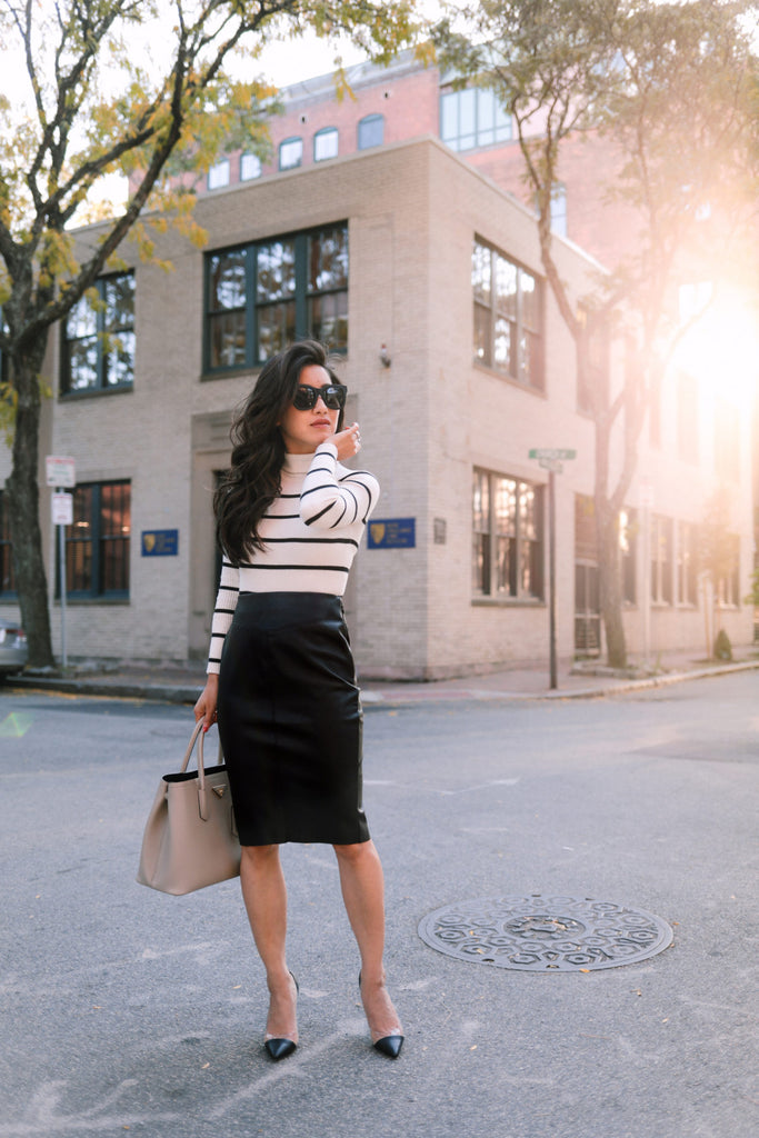 Confidence piece: the (faux) leather pencil skirt