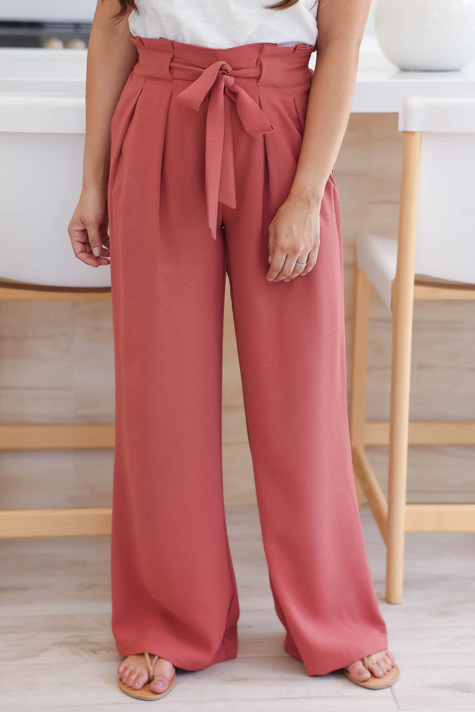 Back Of My Mind Wide Leg Pants - Terracotta